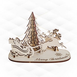 Tarjeta de regalo navideña, rompecabezas 3D, diseño cortado con láser. Dibujo cortado con láser, alce, ciervo, Papá Noel, tarjetas de felicitación navideñas. Patrón navideño, archivo SVG.