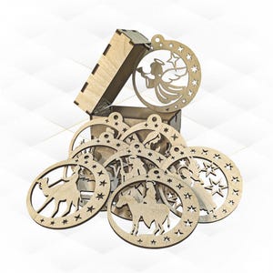 Nativity Scene Decor Laser Cut Template: Christmas Tree Ball in Box, Laser Cutting Design