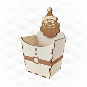 Cadeau kerststandaard, lasergesneden ontwerp, svg dxf-bestand. Christmas Santa, kerstontwerp, lasersnijmodel. Kerstmanpatroon, geschenkdoos Noel