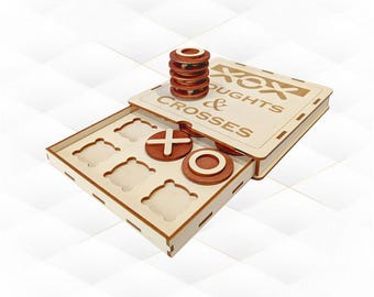 Pocket Game Noughts Crosses Laser Cut Template, SVG DXF Laser Cutting Design, All Chips