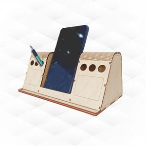 Gift desk organizer, laser cut pattern, stand holder iPhone. Svg dxf files, laser cutting design, greeting accessory. Birthday giftt model.
