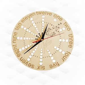 Gift wall clocks, words engraved, svg dxf files. Laser cutting design, laser cut template, wall art. Greeting office accessory, laser file.