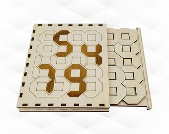 Number Puzzle Laser Cut Template, Pocket Logic Game, SVG DXF Vector Design