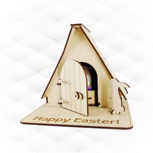 Decoración de regalo de Pascua, descarga archivos svg dxf para corte láser. Conejito de Pascua, modelo de corte láser, casa de Pascua. Decoración navideña, Pascua hecha a mano.