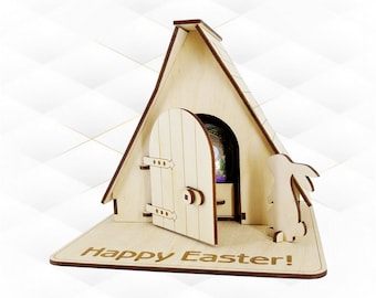 Decoración de regalo de Pascua, descargue archivos svg dxf para corte láser. Corte láser modelo Easter Bunny.