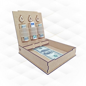 Caixa de aniversário exclusiva, design com corte a laser. Caixa para dinheiro e cartões, moldes cortados a laser, artesanato a laser, arquivos svg dxf. Gravação CNC a laser.