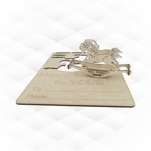 Geburtstagskarten, Grußkarten, Pferde Design, svg dxf Dateien. Laser cut Projekt, Geburtstagsgeschenk, Pferdespielzeug. Laserschnittschablone, Vektormuster.