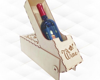 Wein Box Laser Cut Vorlage, SVG DXF Vektor Modell, Flaschenhalter Laser Cut Design