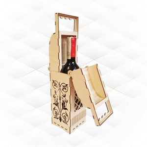 Wine box holder with 2 pattern, laser cut design, cutting model. Svg files, bottle box, birthday gift. Bottle holder case, grape pattern.