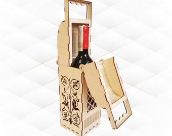 Wine box holder with 2 pattern, laser cut design, cutting model. Svg files, bottle box, birthday gift. Bottle holder case, grape pattern.
