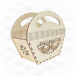 Geschenktüte Korb - 20x20cm - geschnitten, svdf Dateien, Design Laser-Schnitt. Handtaschenschablone zum Laserschneiden. Geburtstagsgeschenk, Feiertagsdekor, Geschenk für sie, geschnittenes Modell