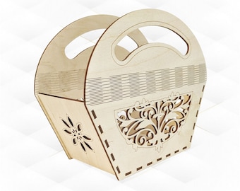 Gift Bag Basket Laser Cut Model, Floral SVG DXF Template, Laser Cutting Design