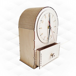 Gift Clock table top, laser cutting design. Laser cut file, svg dxf files, laser pattern. Greeting Clocks box, desk clocks, unique clock.