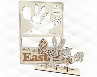 Bunny Easter card, design laser cut. Easter gift and decor, easter pattern, laser cutting model.