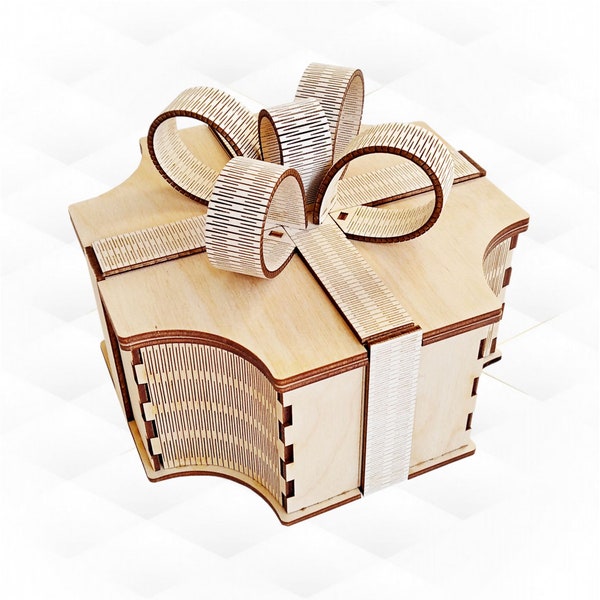 Gift box svg dxf design laser cutting. Jewelry box Bow vector pattern laser cut.