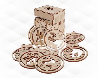 Set Christmas decoration in box vector files for laser cut.