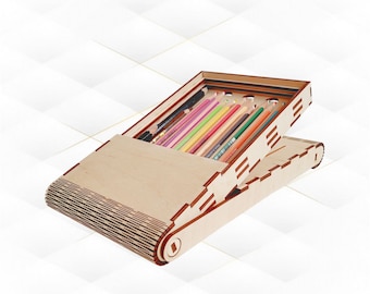 Pencil Box Case Laser Cut Template, SVG DXF Design Pencils Organizer, Laser Cutting Model