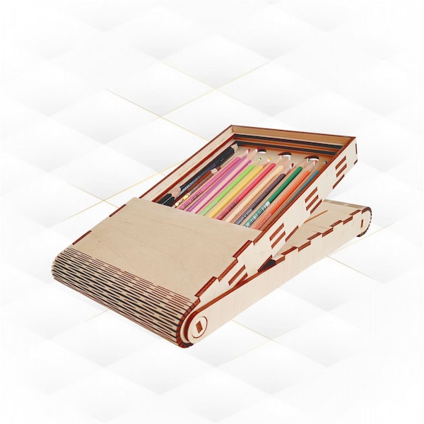 Gift pencils box case svg dxf vector design for laser cut. Laser cutting pattern.