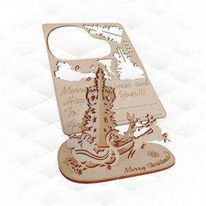 3D-kerstpuzzels, cadeaubon, lasergesneden ontwerp. Kerstkaarten, kerstdecor, lasersnijpatroon. Svg dxf-bestanden, groetdecoraties.