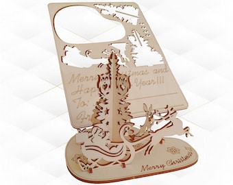 Diseño de tarjeta navideña para corte láser, modelo SVG DXF para tarjetas de felicitación, plantilla para corte láser