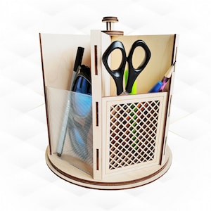 Gift rotating stand, svg dxf files, pattern laser cut. Laser cutting design, stand holder, office accessory. Birthday gift, desk organizer.