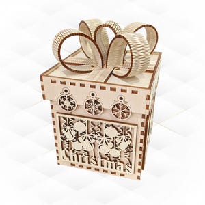 Fiocco per scatola regalo di Natale, design tagliato al laser. Modello tagliato al laser, scatola di Natale, lavoretto natalizio. Regalo di Natale, scatole d'auguri, file svg dxf.