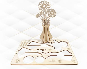Birthday Card Vase Flowers Laser Cut Template, SVG DXF Greeting Cards Design
