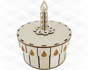 Gift Box Birthday Laser Cut Template, SVG DXF Design, Laser Cutting Greeting Candle