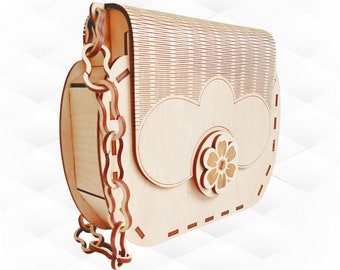 Clutch purse with chain, vector design for laser cut. Evening bag svg cut files.