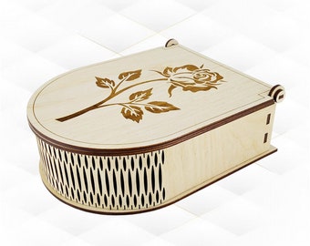 Jewelry box rose pattern, vector template for laser cut