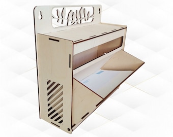 Wall gift mailbox, birds pattern, laser cutting design. Laser cut template, wall shelf, greeting holiday craft. Svg dxf file, vector model.