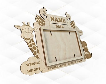 Picture Frame Baby, 4x6 photo holder design for laser cutting. Ready use laser cut pattern, svg dxf files. Baby pattern, picture holder.