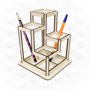 Gift desk organizer, svg dxf files, pattern for laser cut. Laser cutting design, laser vector, cut model. Stand holder, office accessory.