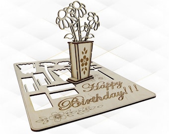 Verjaardagskaart bloemen SVG DXF ontwerp lasergesneden. Lasersnijbestanden.