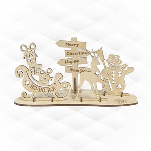 Cartão de Natal, design cortado a laser, arquivos svg dxf. Cartões de presente de Natal, moldes para máquinas a laser, modelo cortado a laser. Boneco de neve de Natal.