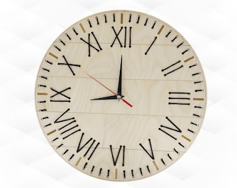 Wall Clock Laser Cut Template, Roman Numeral Design, SVG DXF Cutting Model