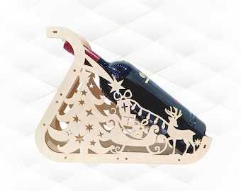 クリスマスそりワインボトルホルダー、レーザーカット SVG DXF デザイン、カットテンプレート。