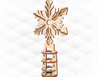 Diseño de copo de nieve cortado a láser para la punta del árbol de Navidad, plantilla de corte SVG DXF, decoración navideña