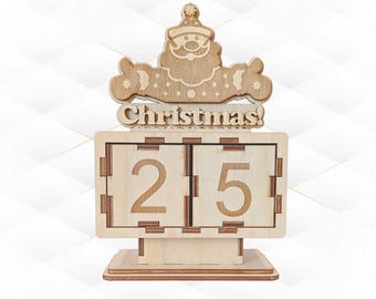 Christmas Advent Calendar Laser Cut Design, SVG DXF Santa Pattern, Laser Cutting Template