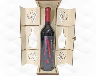 Confezione regalo unica per vino, taglio laser con disegno vettoriale in formato SVG DXF. Modello di bottiglia laser, artigianato tagliato al laser.