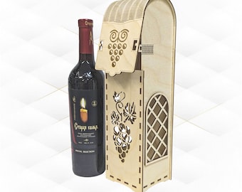 Design découpé au laser boîte à vin raisin, modèle vectoriel DXF SVG, projet de découpe de porte-bouteille