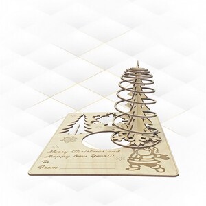 Kerstwenskaart, lasergesneden project, svg dxf-ontwerp. Kerstcadeaubonnen, lasersnijmodel, kerstboom. Kerstcadeau, gesneden model.