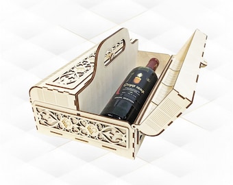 Wine Box for Two Bottles Laser Cut Design, SVG DXF Vector Pattern, Cutting Template