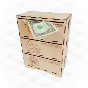 Moneybox design laser cutting. Ready laser cut file. laser svg files, laser pattern. Cash box, table decor, birthday gift, piggy bank.