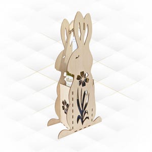 Osterhase , Weinflaschenkasten, Laserschnittdesign. Laser geschnittenes Modell, svg dxf Dateien, Lasermaschinen Datei. Häschen Schnittmuster, Flaschenhalter Datei.