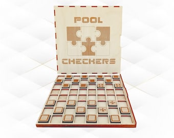 Gift Pool Checkers Set Laser Cut Template, Design Game Board, SVG DXF Cutting Project