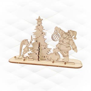 Tarjeta de Navidad, diseño cortado por láser, saludo navideño. Árbol de Navidad, patrón de duende de Papá Noel, láser navideño. Archivos cortados por láser, SVG navideño.