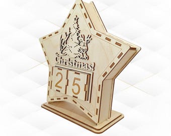 Advent Calendar Christmas Star Laser Cut Design, SVG DXF Vector Template, Xmas Pattern
