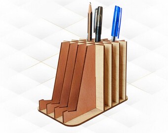 Desk Organizer Laser Cut Template, SVG DXF Design Pen Holder, Laser Cutting Phone Display