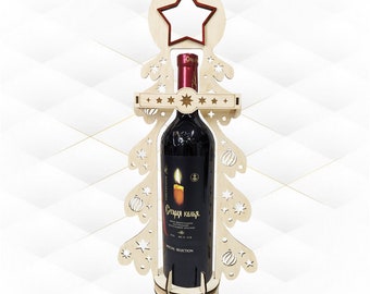 Wine Box Christmas Tree Laser Cut Design, SVG DXF Vector Template, XMAS Bottle Holder